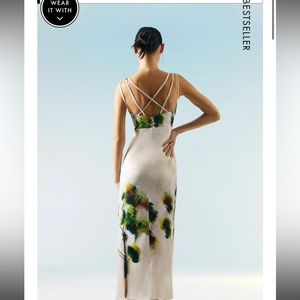 OOTO LONDON Italian Structured Satin Strappy Floral Dress